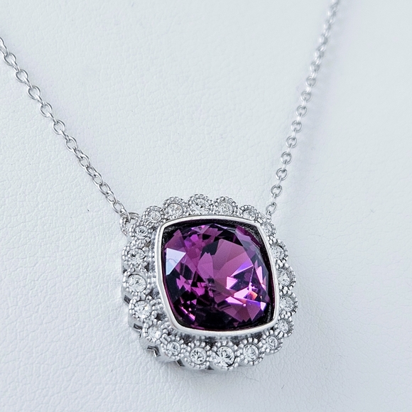 Official Swarovski Crystal Purple Amethyst Necklace, 925 Sterling Silver - Picture 4 of 7